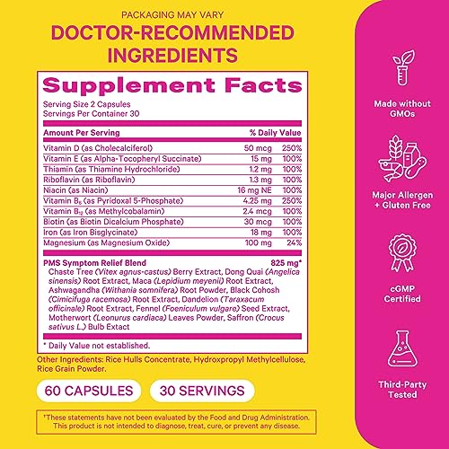 Pink Stork PMS Supplement for Women - Vitex, Ashwagandha, Maca Root & 10 Vitamins & Minerals to Support Hormone Balance, Mood, Bloating, Period Regularity - 60 Capsules Pink Stork uk supplements