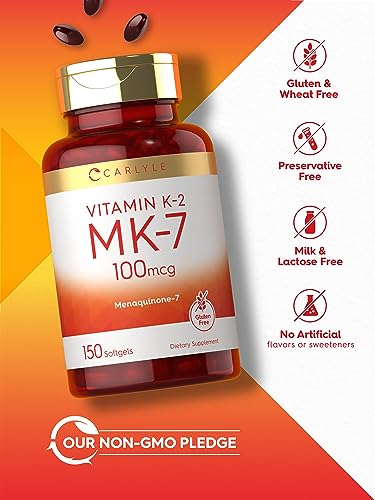 Carlyle Vitamin K2 Supplement 100mcg | K2 MK7 | 150 Softgels | Non-GMO Carlyle uk supplements