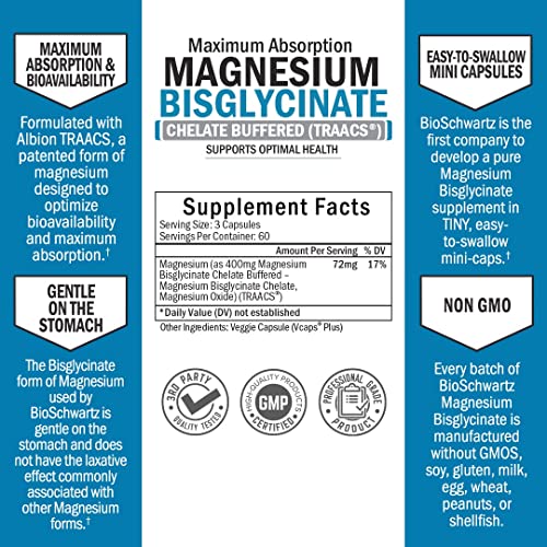 Magnesium Bisglycinate 100% Chelate No-Laxative Effect - Maximum Absorption BioSchwartz uk supplements