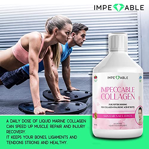 IMPECCABLE Collagen 10.000mg hydrolyzed Sugar Free Liquid Marine Collagen | Supplements for Women and Men Impeccable uk supplements