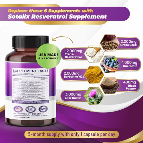 Resveratrol 24,000mg with Grape Seed + Quercetin Berberine + Milk Thistle Powerful Anti SOTALIX SUPPLEMENT uk supplements