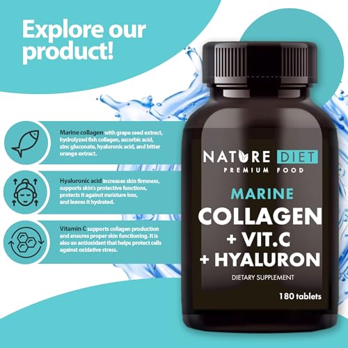 Nature Diet - Marine Collagen with Hyaluronic Acid and Vitamin C, 180 tablets, 500 mg , Peptan F , Fish Collagen Nature Diet uk supplements