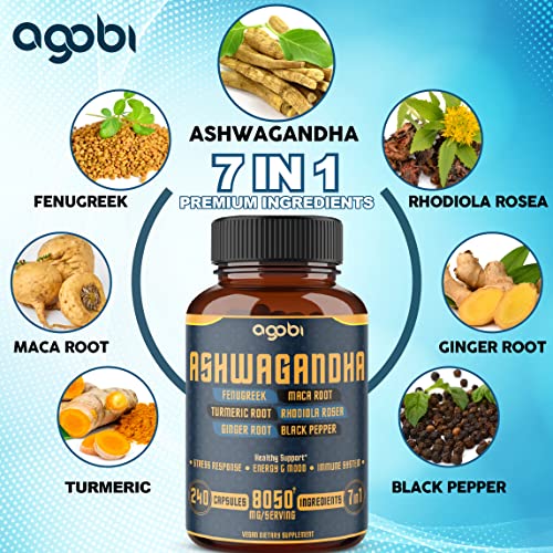 240 Capsules - 8 Month Supply - 7in1 Ashwagandha 8050mg - Combined With Fenugreek agobi uk supplements