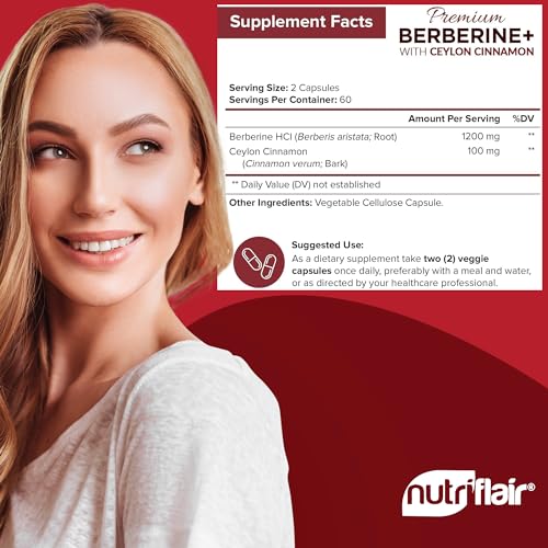 NutriFlair Premium Berberine HCL 1200mg, 120 Capsules - Plus Pure True Ceylon Cinnamon NutriFlair uk supplements