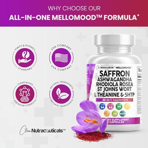 Clean Saffron Supplements with Ashwagandha 8000mg - Mood Support with L-Theanine Clean Nutraceuticals uk supplements