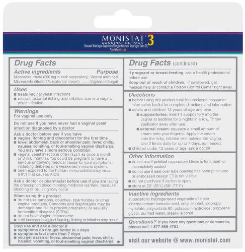 Monistat 3 Vaginal Antifungal Combination Pack, 3 Suppositories with Disposable Applicators Monistat uk supplements