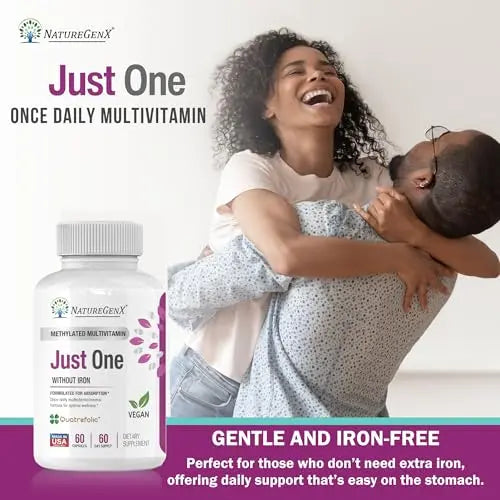 NatureGenX Just One Daily Methylated Multivitamin - 60 Caps Pure Methyl B12, Methylfolate MTHFR Support Supplement Iron Free Methylated Vitamins NatureGenX uk supplements