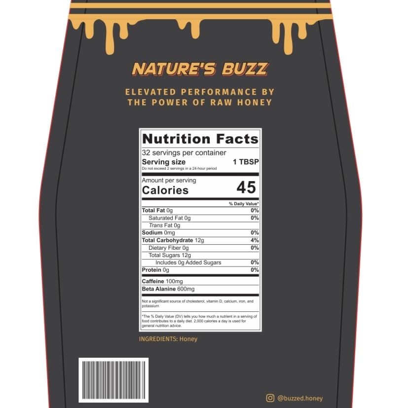 Buzzed Honey - 16oz, Natural Preworkout Supplement, Raw Honey, Caffeine, Clean Energy Buzzed Honey uk supplements