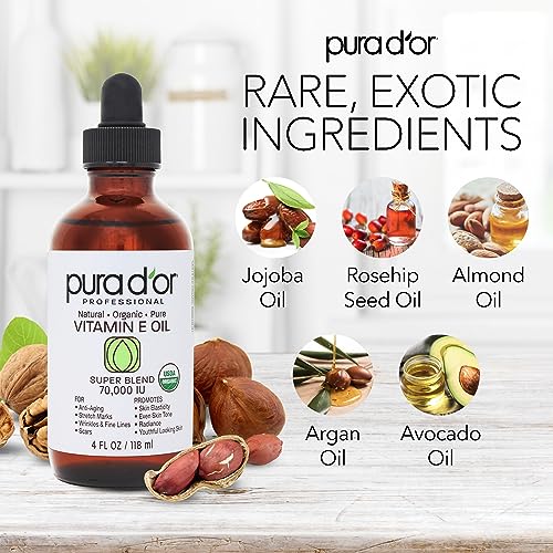 PURA D'OR 4 Oz ORGANIC Vitamin E Oil Blend 70,000 IU - 100% Natural Hexane Free, Sweet Almond PURA D'OR uk supplements