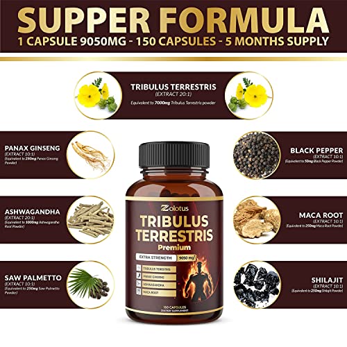 Tribulus Terrestris Supplement for Men & Women, 9050mg Per Capsule, 5-Month Supply Zolotus uk supplements