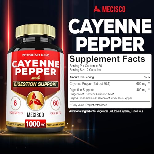 Mecisco 6in1 Cayenne Pepper Capsules Organic with Ginger Root, Beet Root, and Black Pepper Mecisco uk supplements