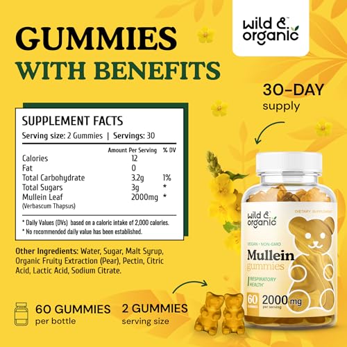 Wild & Organic Mullein Gummies - Daily Dietary Supplement for Respiratory, Digestive Wild & Organic uk supplements