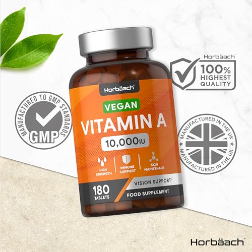 Vitamin A Tablets 10000iu | 180 Count | High Strength Vitamin A as Retinol Acetate Horbäach uk supplements