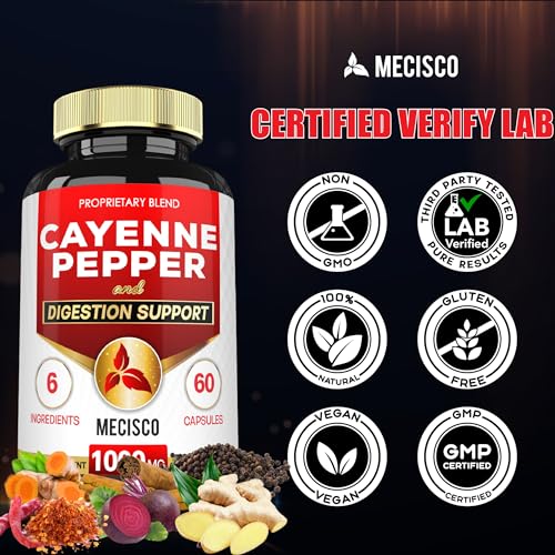 Mecisco 6in1 Cayenne Pepper Capsules Organic with Ginger Root, Beet Root, and Black Pepper Mecisco uk supplements