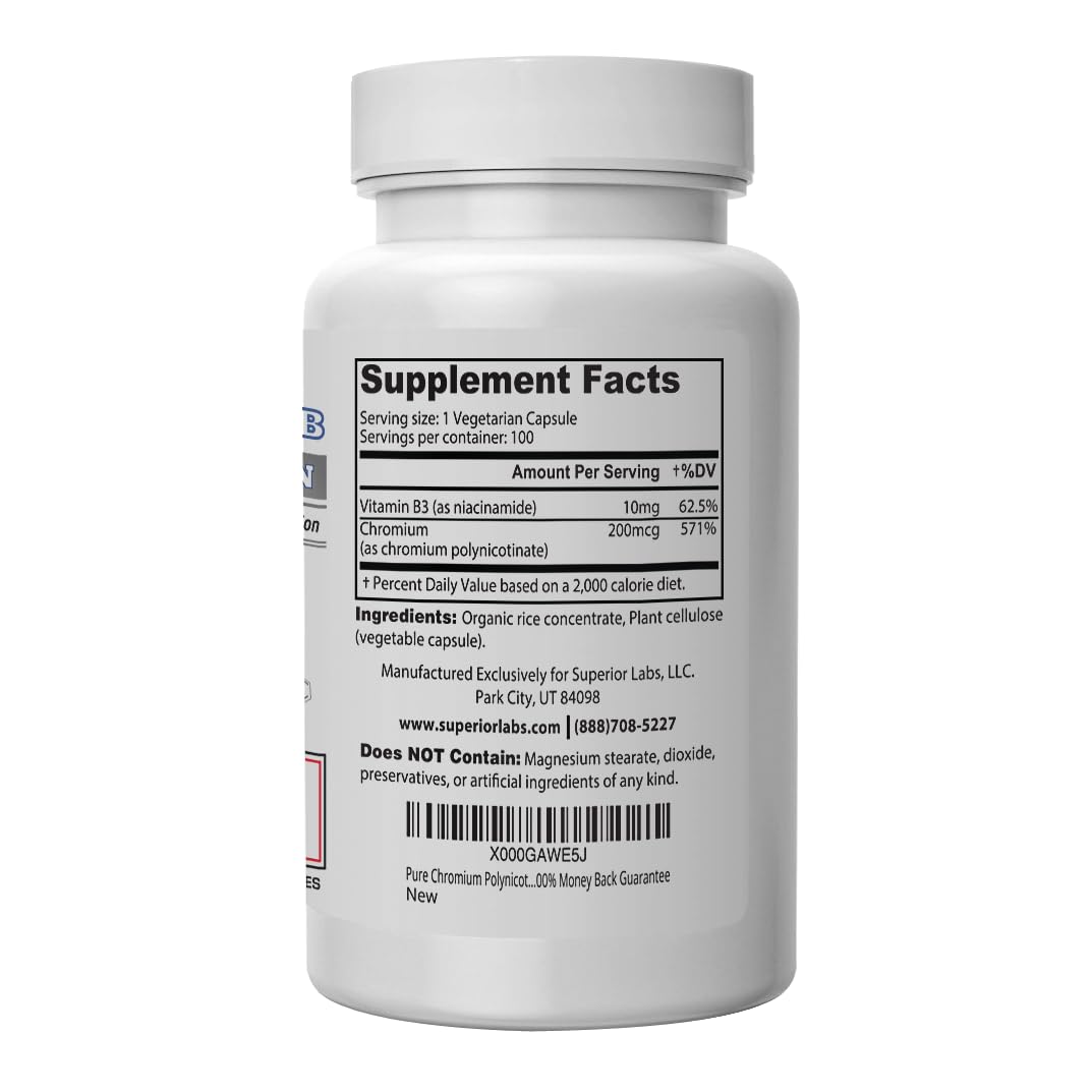 Pure Chromium Polynicotinate Supplement - Made in USA - 200mcg + Vitamin B3 for Optimal Superior Labs uk supplements