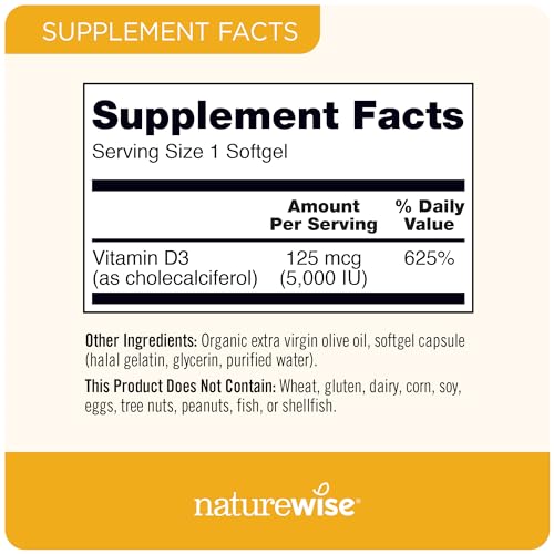 NatureWise Vitamin D3 5000iu (125 mcg) Healthy Muscle Function, and Immune Support NatureWise uk supplements