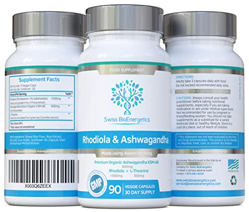 Rhodiola & Ashwagandha with L-Theanine - Award Winning Ashwagandha KSM-66 600mg swiss bioenergetics uk supplements