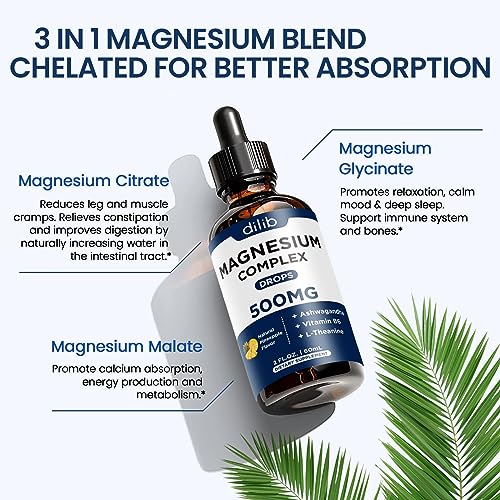 Triple Magnesium Complex Supplement-Magnesium Glycinate, Citrate, Malate Liquid Drops dilib uk supplements