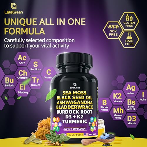 LetaGreen Irish Sea Moss Capsules – 120 Wildcrafted Sea Moss Pills with Black Seed Oil LetaGreen uk supplements