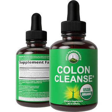 USDA Organic Colon Cleanse Liquid Drops. Vegan, Kosher Colon Cleanser & Detox Supplement Peak Performance uk supplements
