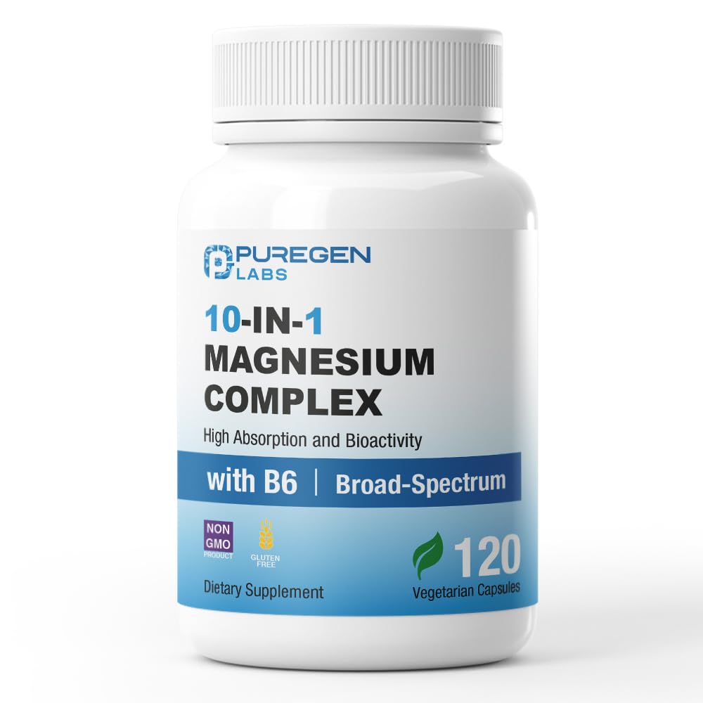 Puregen Labs 10 in 1 Magnesium Complex 500mg with B6-120 Veggie Capsules [High Absorption and Bioactivity] Non-GMO, NO Gluten and Dairy P Puregen Labs uk supplements