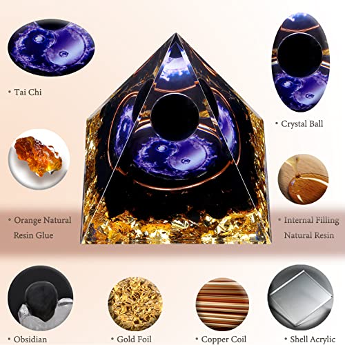 Yin Yang Healing Crystal Orgonite Pyramid - Tai Chi with Obsidian Ball - Taiji Reiki Chakra Meditation FENGSHUI-CAISHEN uk supplements