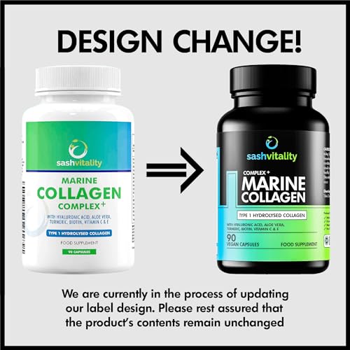 Marine Collagen Supplements - 90 Capsules with Vitamin C, Vitamin E, Hyaluronic Acid, Aloe Vera, Turmeric SASH Vitality uk supplements