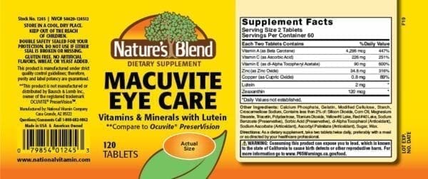 Natures Blend Macuvite Eye Care, 120 tabs Pack of 2 Nature's Blend uk supplements