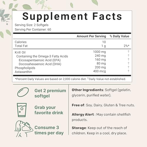 2 Pack Antarctic Krill Oil Supplement, 1000mg Per Serving, 120 Soft-Gels Each Micro Ingredients uk supplements