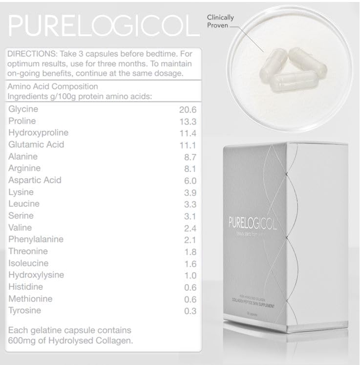 Collagen Tablets, Best Hydrolysed Protein Peptide Skin Supplement - 90 x Collagen Capsules x 800mg Purelogicol uk supplements