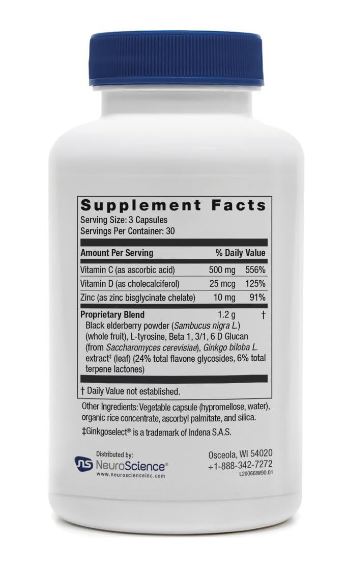 Neuroscience ImmuWell - Immune Support & Brain Supplement for Memory and Focus with Vitamin C and Zinc, Vitamin D & Elderberry - Promotes Immunity, Mood, Energy, and Cognitive Function (90 ct) NeuroScience uk supplements