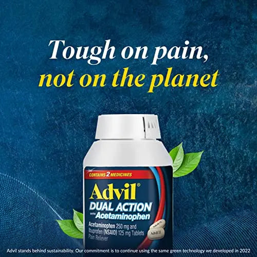 Advil Dual Action With Acetaminophen And Ibuprofen (2 Dose Equivalent) For 8 Hour Pain Relief, Coated 144 Ct Caplets And 2 Ct. Sample Of Advil PM Advil uk supplements