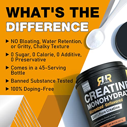 Rep N Roll Micronized Creatine Powder, 45 Serv., Creatine Monohydrate 5000 MG Rep N Roll uk supplements