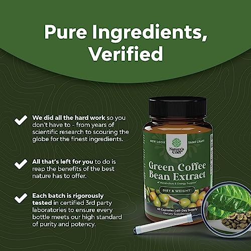 Pure Green Coffee Bean Extract Supplement – Best for Weight Loss Appetite Suppressant Natures Craft uk supplements