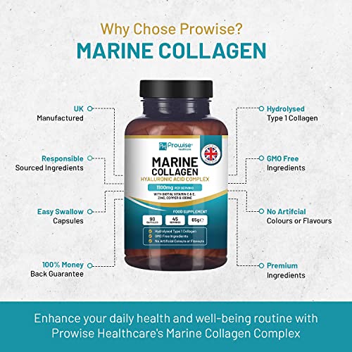 Marine Collagen with Hyaluronic Acid 1100mg | 90 Collagen Capsules High Strength for Women & Men PH PROWISE Healthcare uk supplements