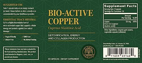 Global Healing Bio-Active Copper Supplement Cu1 - Cuprous Nicotinic Acid Helps Detox Global Healing Center uk supplements