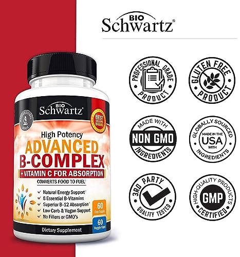 Vitamin B Complex with Vitamin C for Maximum Absorption - Methylcobalamin b12 BioSchwartz uk supplements