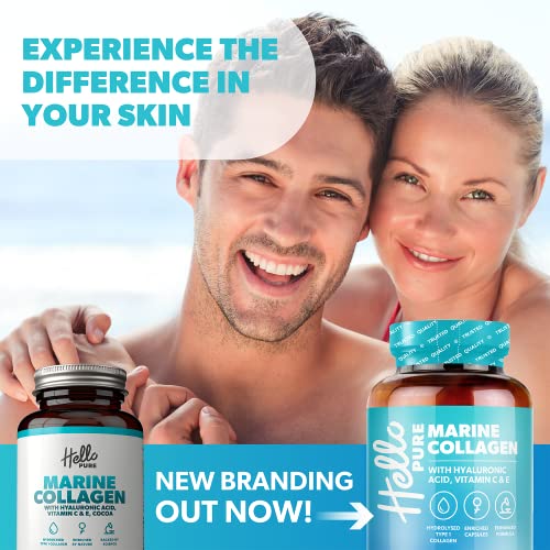 Marine Collagen Capsules - 1855mg - 120 Capsules - Enriched with Hyaluronic Acid & Vitamins C & E Hello Pure uk supplements