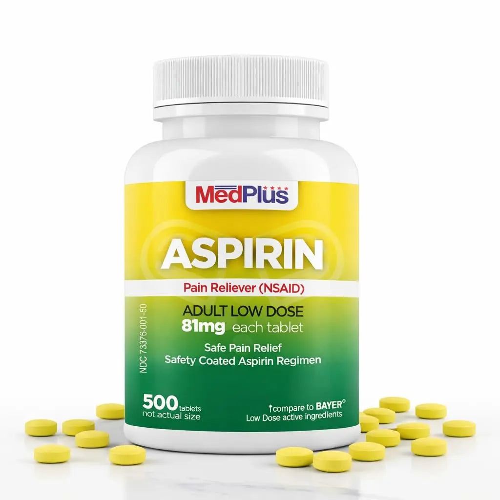 MedPlus Low Dose Aspirin 81 mg - 500 Tablets | Enteric Coated | Pain Reliever for Minor Aches and Pains, Fever Reducer - Made in USA MedPlus uk supplements