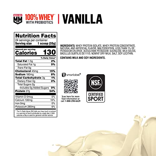 Muscle Milk 100% Whey With Probiotics Protein Powder, Vanilla, 1.85 Pound, 23 Servings Muscle Milk uk supplements