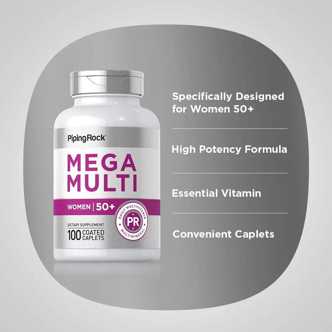 Piping Rock Multivitamin for Women 50 Plus | 100 Coated Caplets | Daily Multi Vitamin & Mineral for Women | Piping Rock uk supplements