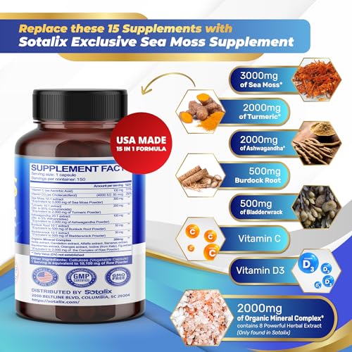 Sotalix Sea Moss Capsule 10100mg with Ashwagandha, Burdock Root, Bladderwrack SOTALIX SUPPLEMENT uk supplements