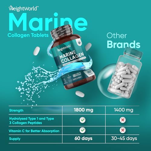 Hydrolysed Marine Collagen Tablets 1800mg - Collagen Supplements for Skin, Hair, and Slumber- for Men & Women WeightWorld uk supplements