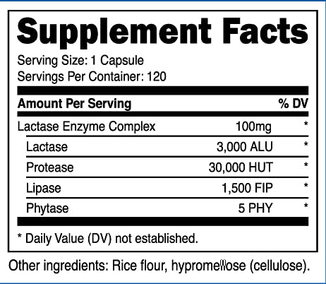 Nutricost Lactase Enzyme Complex 3,000 FCC ALU, 120 Veggie Capsules - Non-GMO Nutricost uk supplements