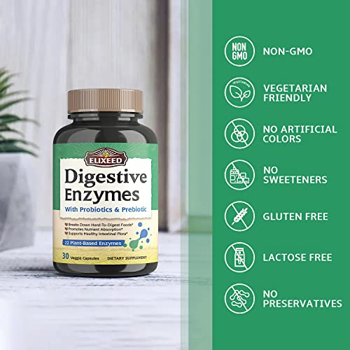Elixeed Digestive Enzymes Plus Probiotics & Prebiotics, 22 Digestive Enzymes with Amylase Elixeed uk supplements