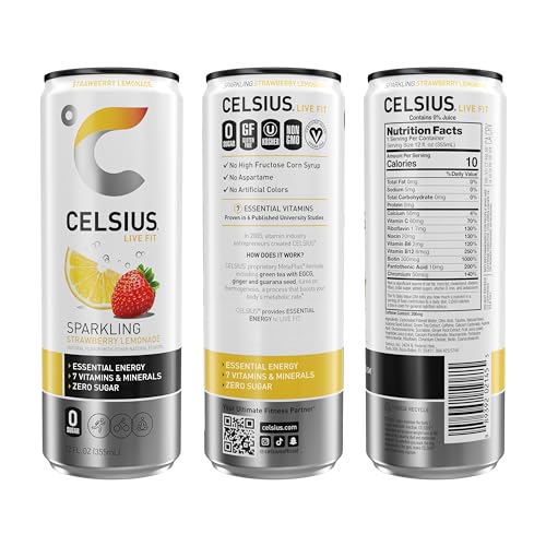 CELSIUS Sparkling Strawberry Lemonade, Functional Essential Energy Drink, 12 Fl Oz CELSIUS uk supplements