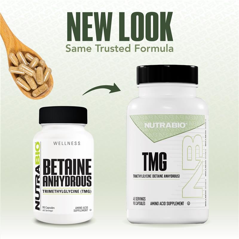 NutraBio TMG Supplements Betaine Anhydrous 500mg Capsules, Trimethylglycine Homocysteine Support NutraBio uk supplements