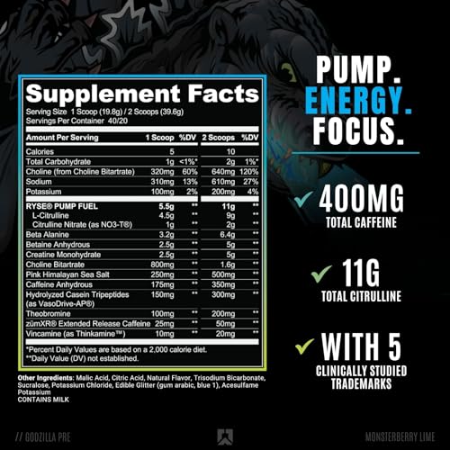 Ryse Noel Deyzel x Godzilla Pre Workout | Intense Pumps, Energy, & Focus | Citrulline & Beta RYSE Up Supplements uk supplements