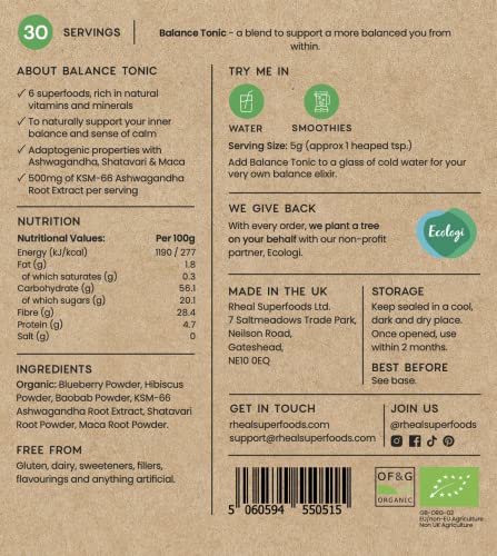 Rheal Balance Tonic 150g | 30 Servings | for Your Daily Balance with Superfoods Rheal uk supplements