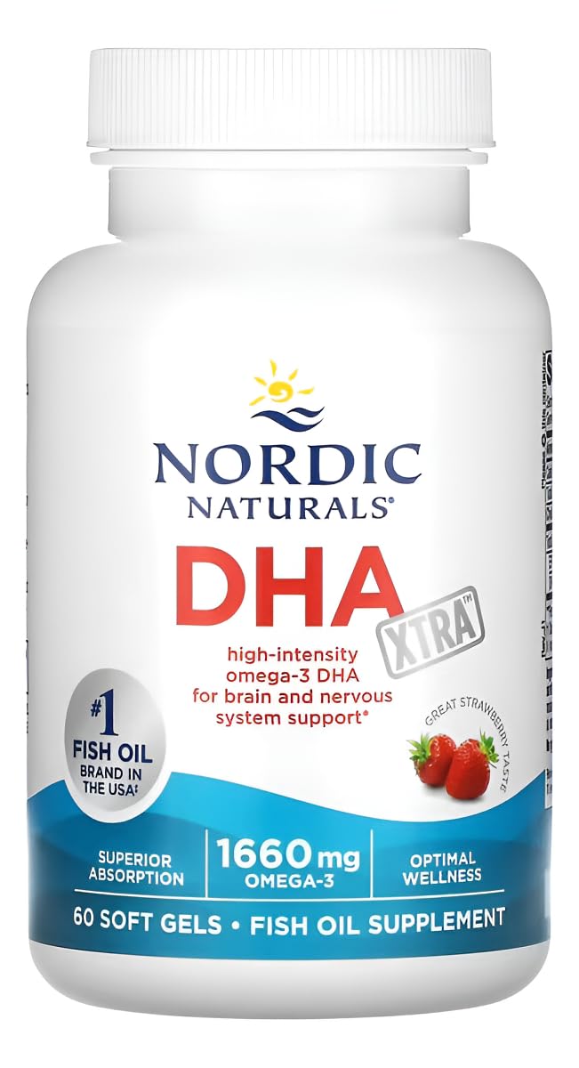 Nordic Naturals DHA Xtra, Strawberry - 60 Soft Gels - 1660 mg Omega-3 - High-Intensity DHA Formula for Brain & Nervous System Support - Non-GMO - 30 Servings Nordic Naturals uk supplements